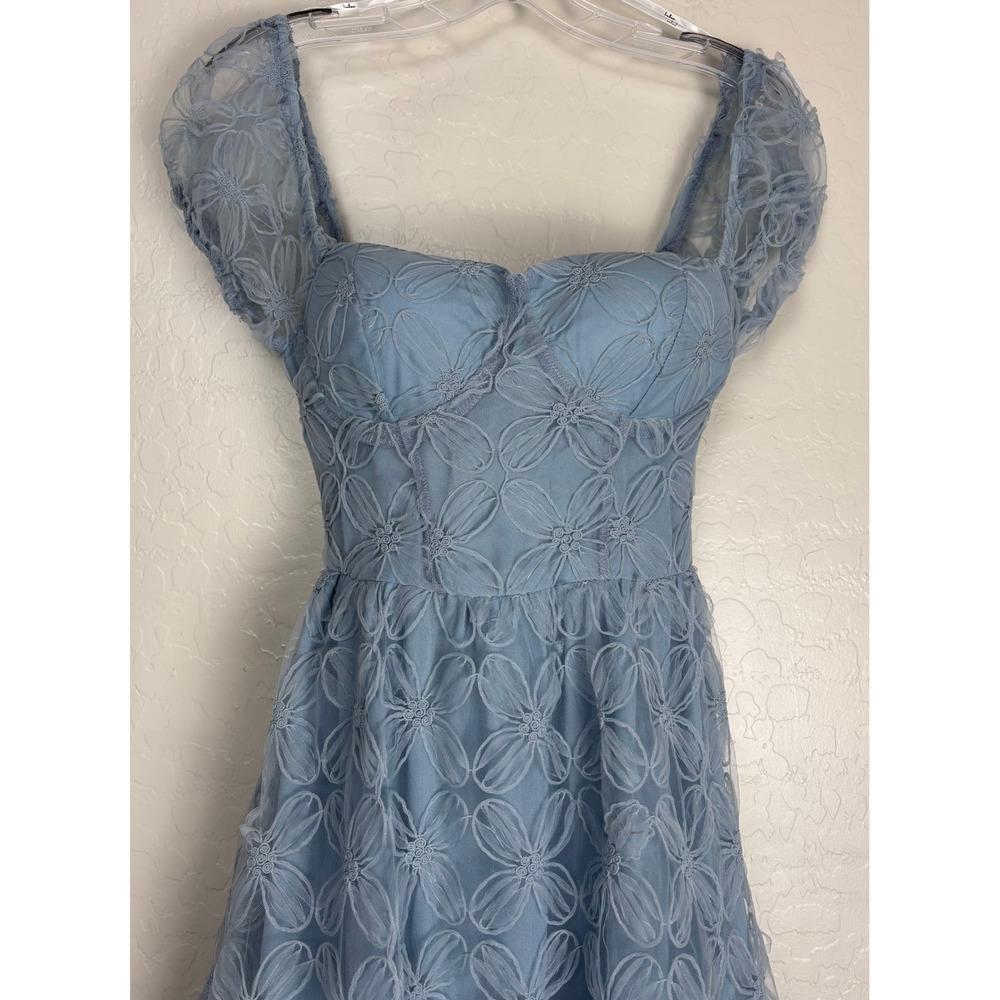 Lulus Exceedingly Elegant Blue Floral Applique Bustier Midi Dress XS 2840 - Picture 4 of 9